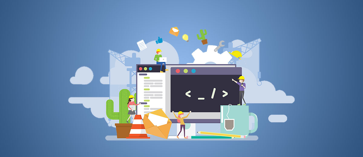 Image illustration of drawn people building a website.