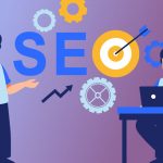 Image illustration of two characters working on SEO.