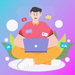 image of a male character engaged with multimedia.