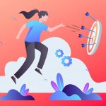 Illustration image of a young woman throwing arrows at a target.