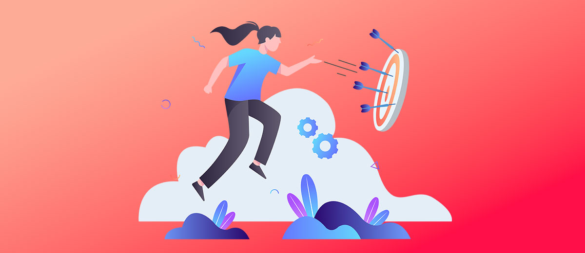 Illustration image of a young woman throwing arrows at a target.