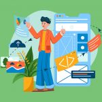 Illustration of a person designing a website mobile-first.