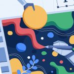 Image illustration of robot hands drawing shapes on a screen.