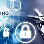 image of a lock over hard drive with an overlay of digital energy.