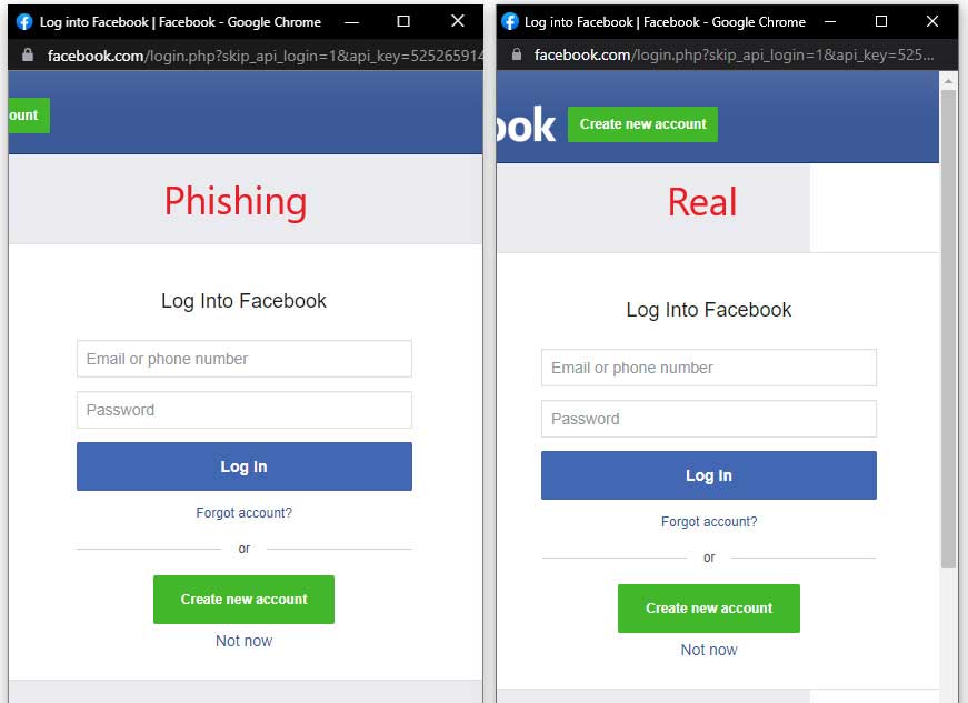 image of Example BitB Chrome phishing windows for Facebook login.